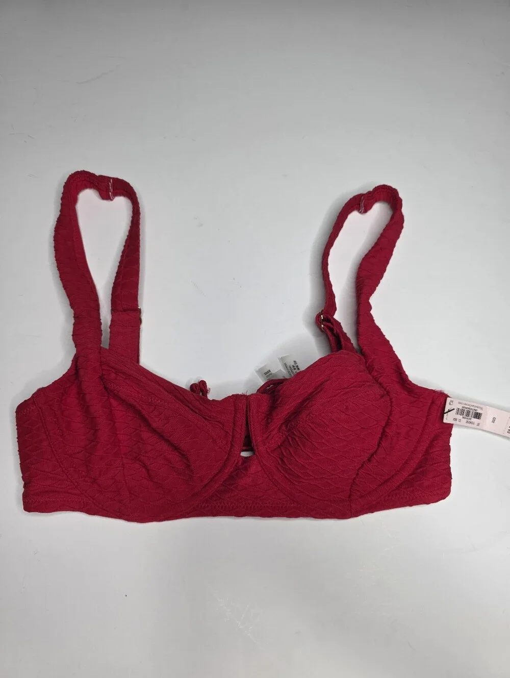 NEW Victoria's Secret Red Textured Underwire Bikini Top Demi Style 32D